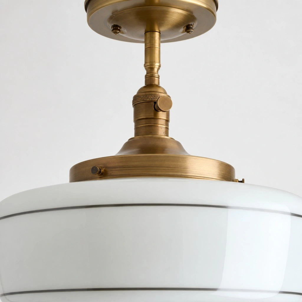 Lampa Sufitowa Retro z Mlecznym Kloszem w Paski na Złotym Stelażu ##POS:15##