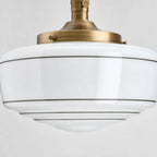 Lampa Sufitowa Retro z Mlecznym Kloszem w Paski na Złotym Stelażu