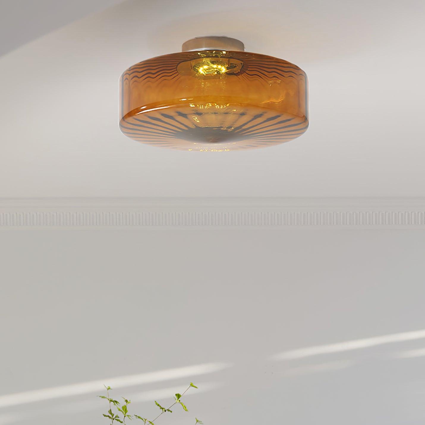 Lampa Sufitowa Retro ze Szklanym Kloszem i Wzorem Promieni Słońca