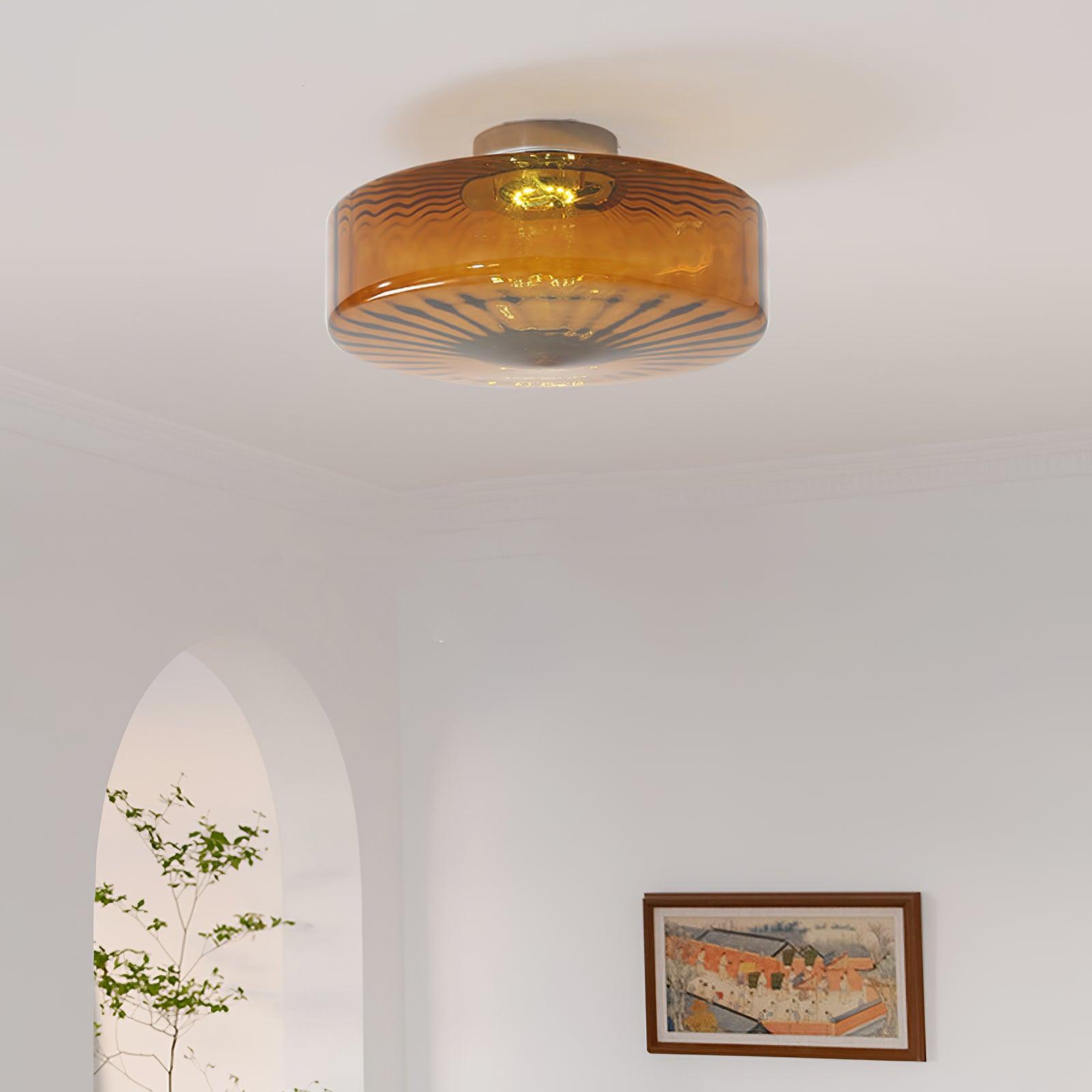 Lampa Sufitowa Retro ze Szklanym Kloszem i Wzorem Promieni Słońca