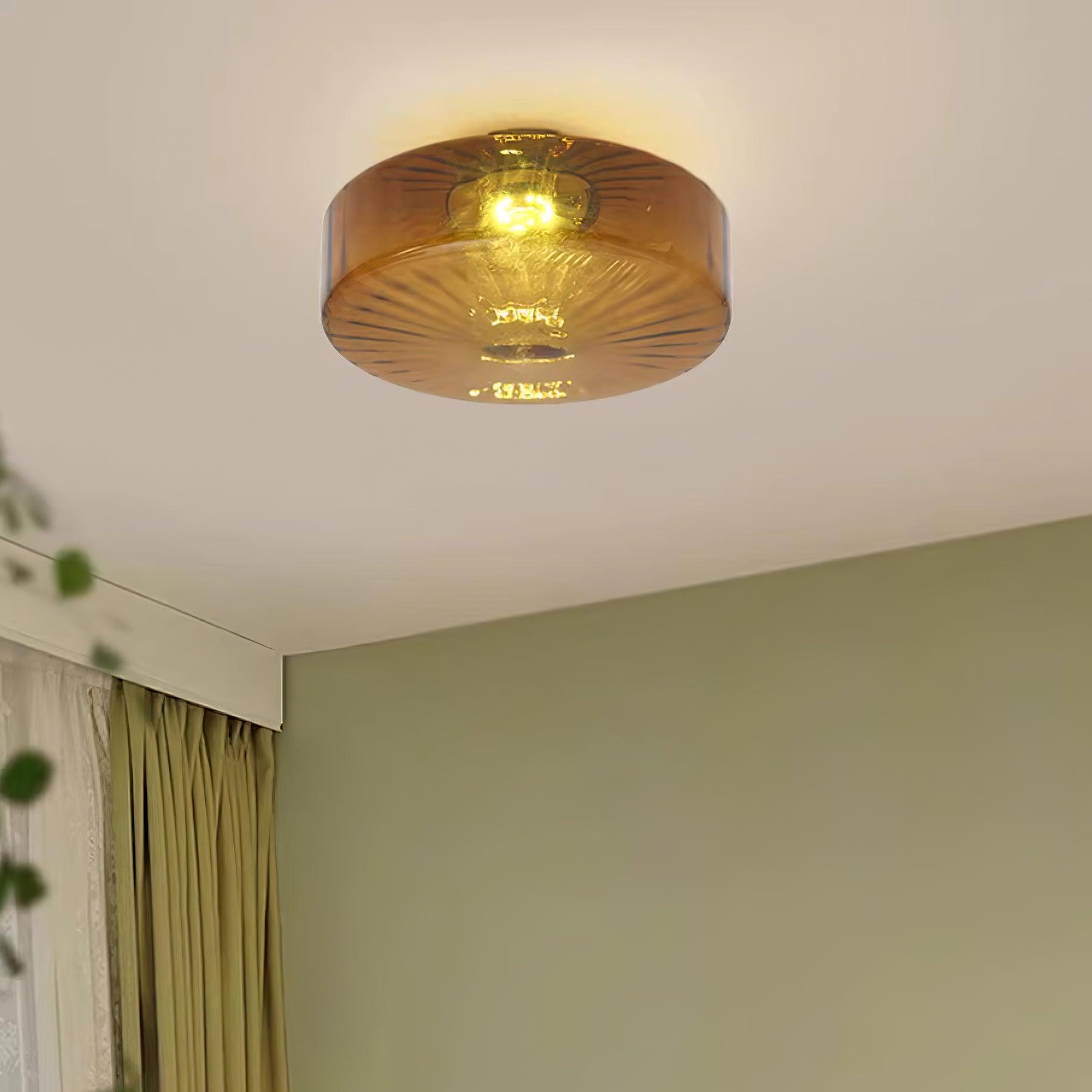 Lampa Sufitowa Retro ze Szklanym Kloszem i Wzorem Promieni Słońca