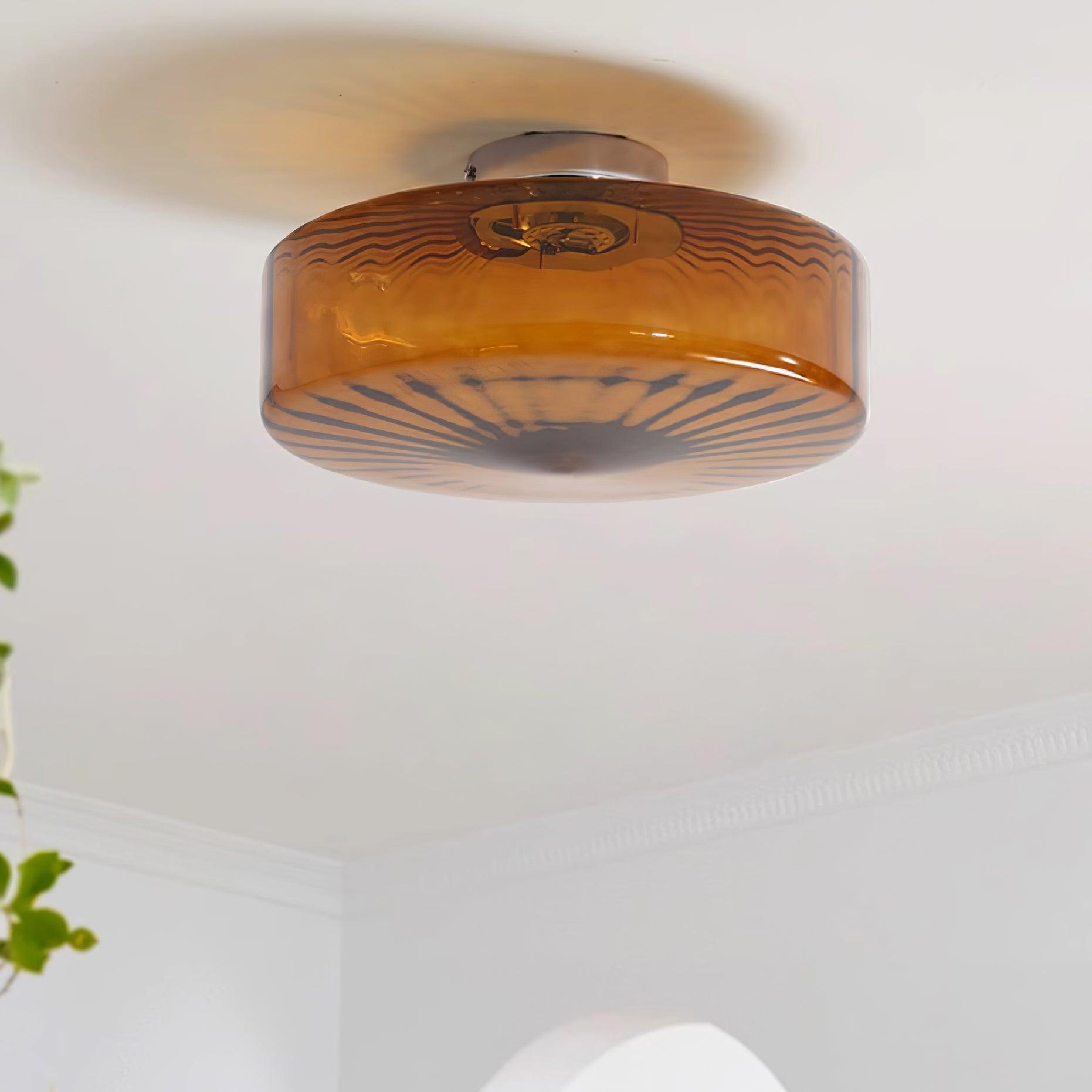 Lampa Sufitowa Retro ze Szklanym Kloszem i Wzorem Promieni Słońca