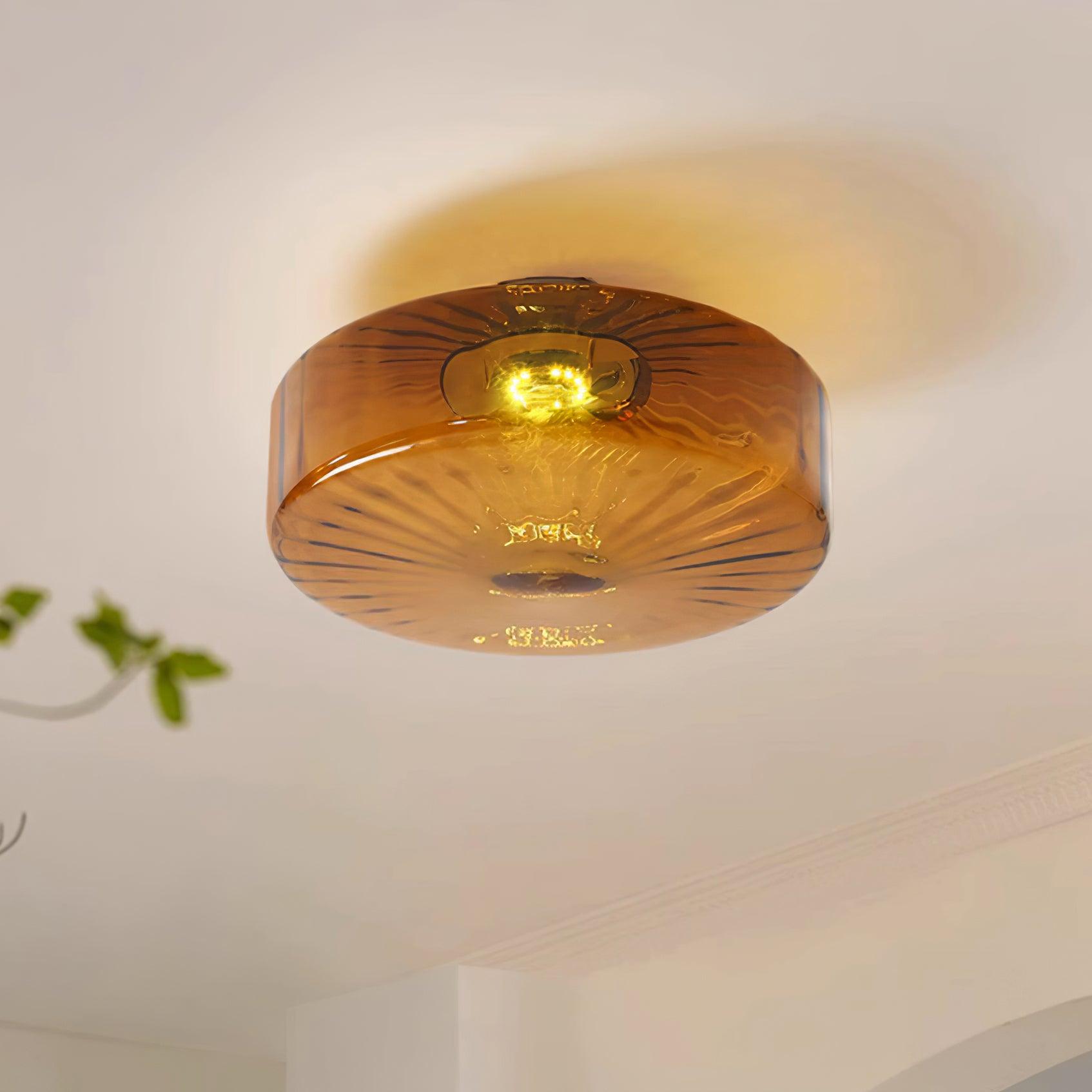Lampa Sufitowa Retro ze Szklanym Kloszem i Wzorem Promieni Słońca