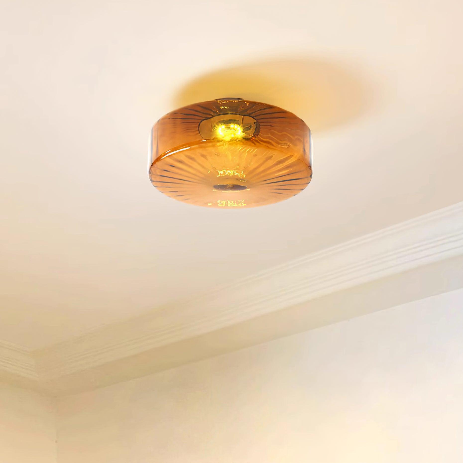 Lampa Sufitowa Retro ze Szklanym Kloszem i Wzorem Promieni Słońca
