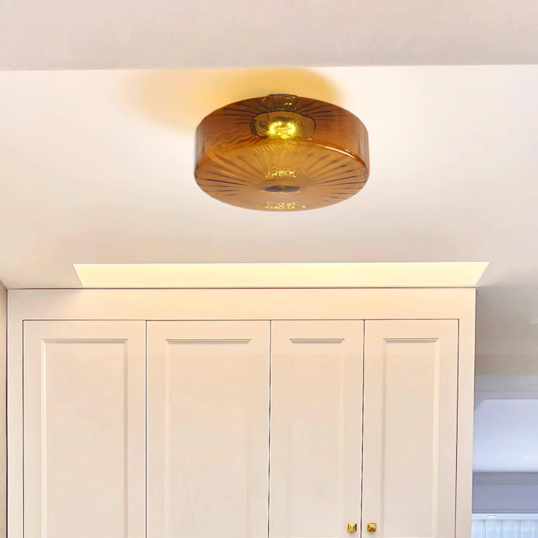 Lampa Sufitowa Retro ze Szklanym Kloszem i Wzorem Promieni Słońca