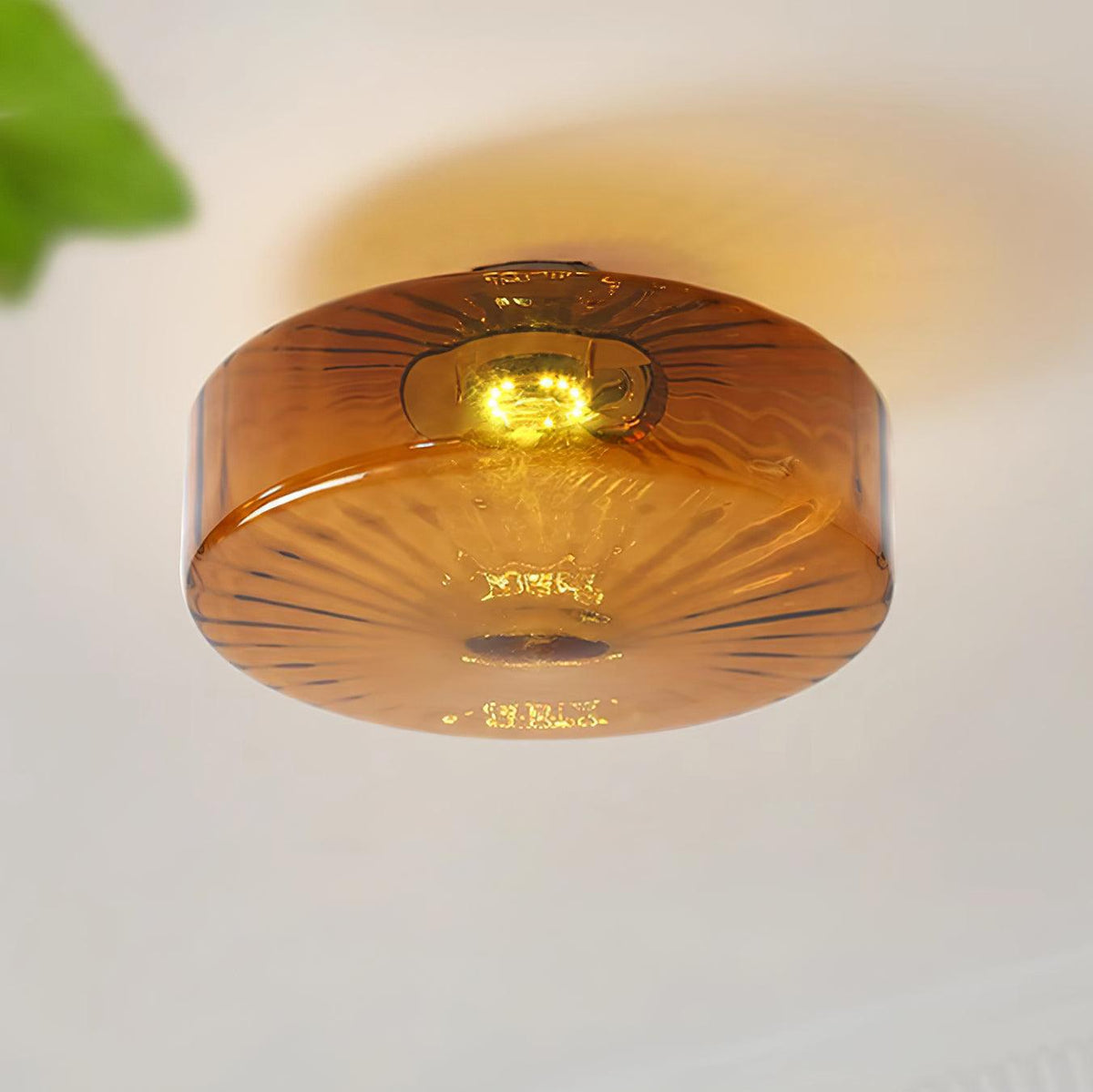 Lampa Sufitowa Retro ze Szklanym Kloszem i Wzorem Promieni Słońca