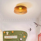Lampa Sufitowa Retro ze Szklanym Kloszem i Wzorem Promieni Słońca