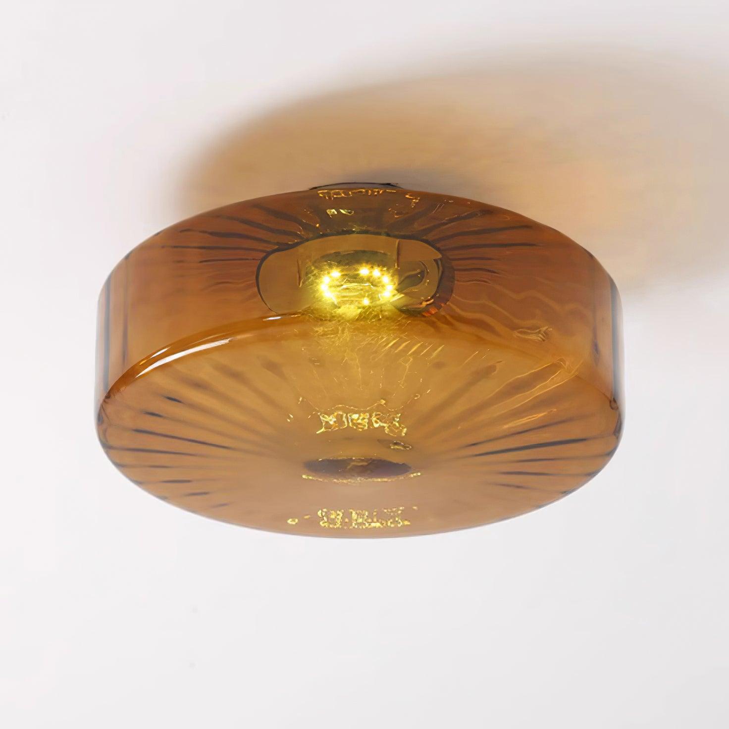 Lampa Sufitowa Retro ze Szklanym Kloszem i Wzorem Promieni Słońca