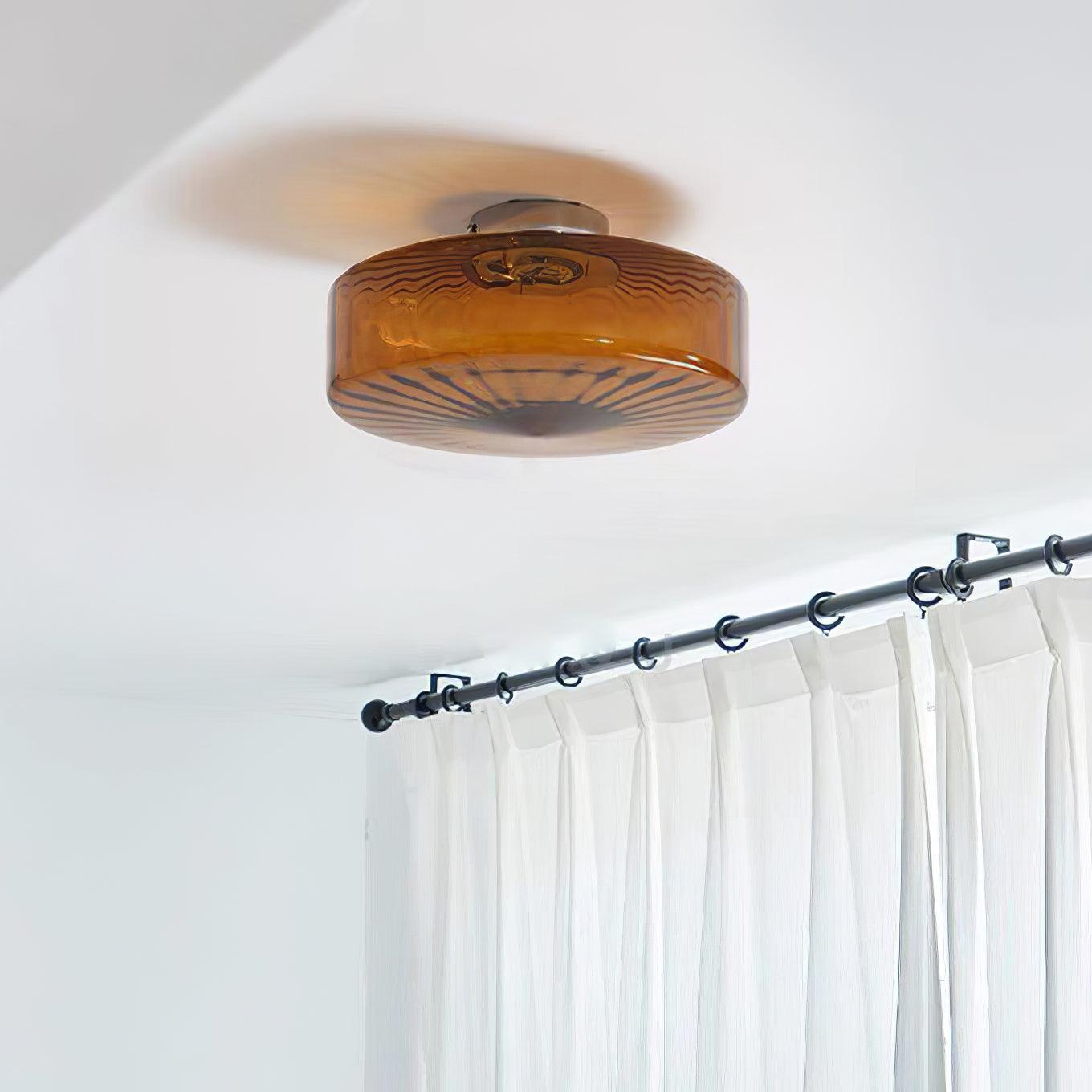Lampa Sufitowa Retro ze Szklanym Kloszem i Wzorem Promieni Słońca