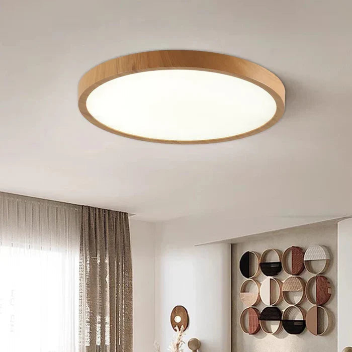 Lampa Sufitowa Skandynawska Okrągła Ultracienka z Drewnianą Ramą