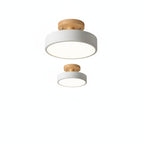 Lampa Sufitowa Skandynawska Okrągła z Drewnianą Podstawą