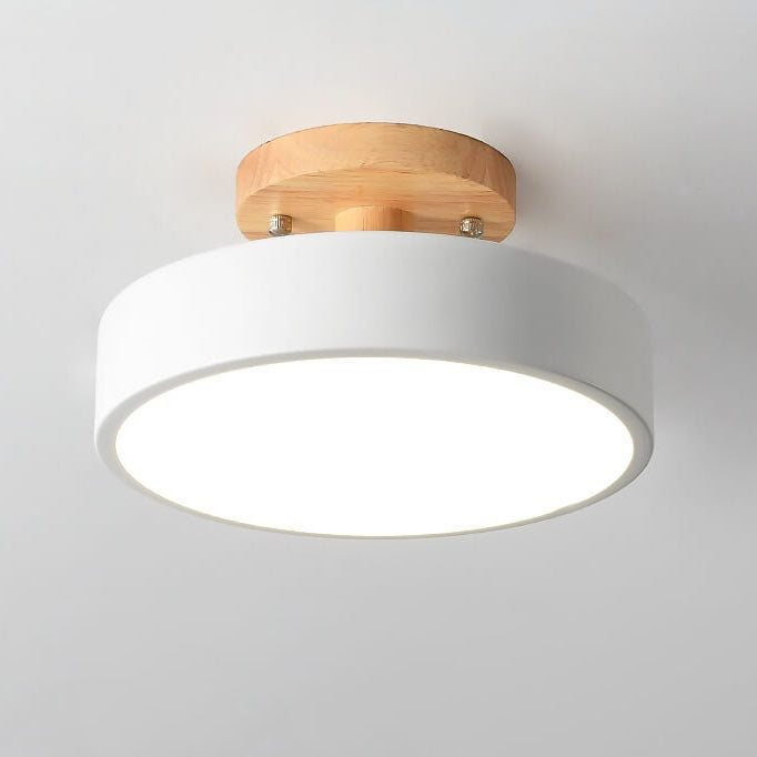 Lampa Sufitowa Skandynawska Okrągła z Drewnianą Podstawą