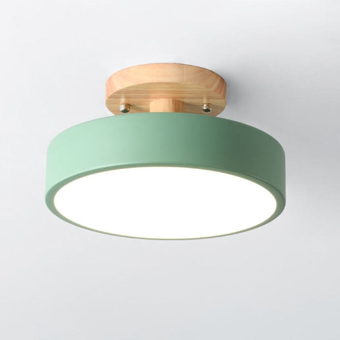 Lampa Sufitowa Skandynawska Okrągła z Drewnianą Podstawą