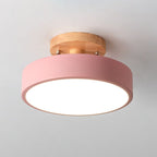 Lampa Sufitowa Skandynawska Okrągła z Drewnianą Podstawą
