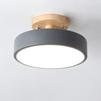 Lampa Sufitowa Skandynawska Okrągła z Drewnianą Podstawą