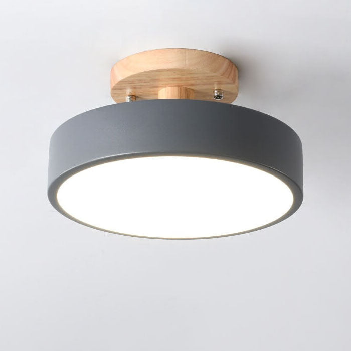 Lampa Sufitowa Skandynawska Okrągła z Drewnianą Podstawą