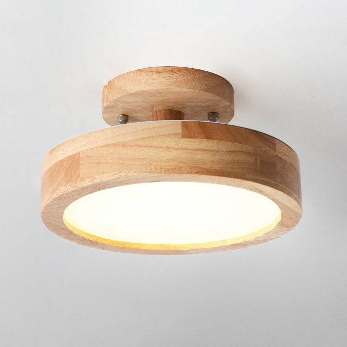 Lampa Sufitowa Skandynawska Okrągła z Drewnianą Podstawą