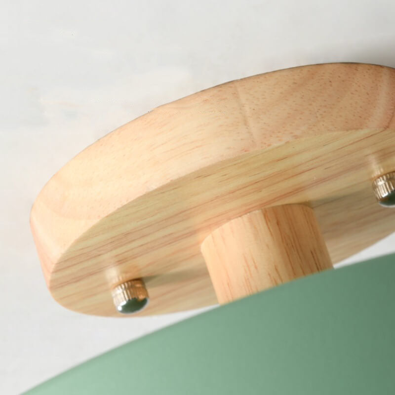 Lampa Sufitowa Skandynawska Okrągła z Drewnianą Podstawą
