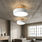 Lampa Sufitowa Skandynawska Okrągła z Drewnianą Podstawą