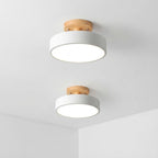 Lampa Sufitowa Skandynawska Okrągła z Drewnianą Podstawą