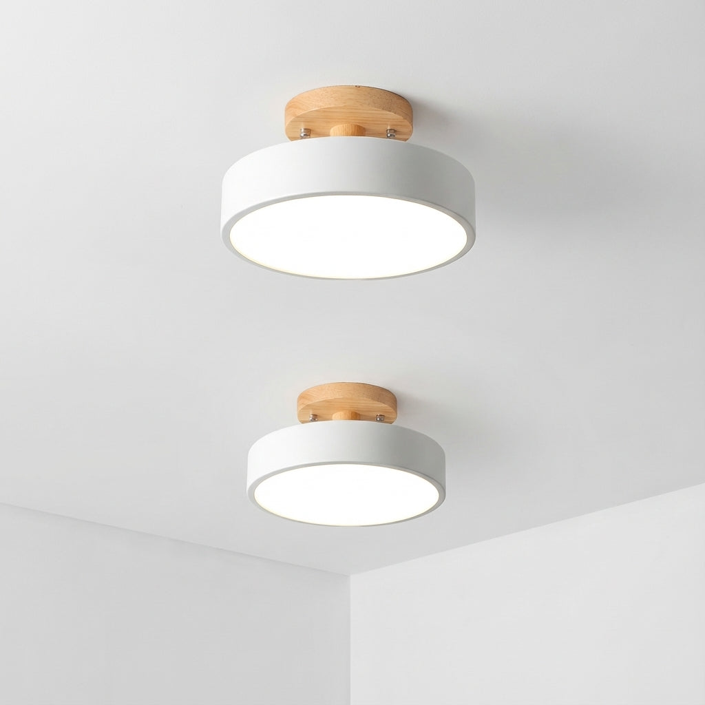 Lampa Sufitowa Skandynawska Okrągła z Drewnianą Podstawą