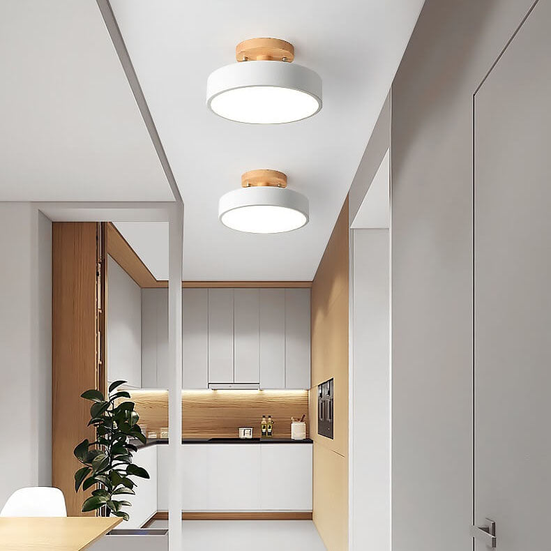 Lampa Sufitowa Skandynawska Okrągła z Drewnianą Podstawą