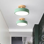 Lampa Sufitowa Skandynawska Okrągła z Drewnianą Podstawą