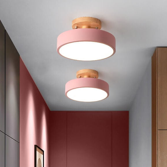Lampa Sufitowa Skandynawska Okrągła z Drewnianą Podstawą