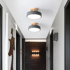 Lampa Sufitowa Skandynawska Okrągła z Drewnianą Podstawą