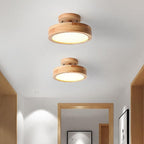 Lampa Sufitowa Skandynawska Okrągła z Drewnianą Podstawą