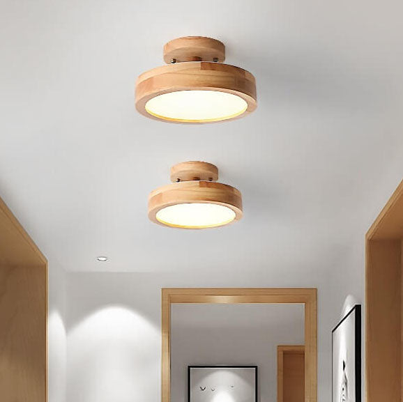 Lampa Sufitowa Skandynawska Okrągła z Drewnianą Podstawą