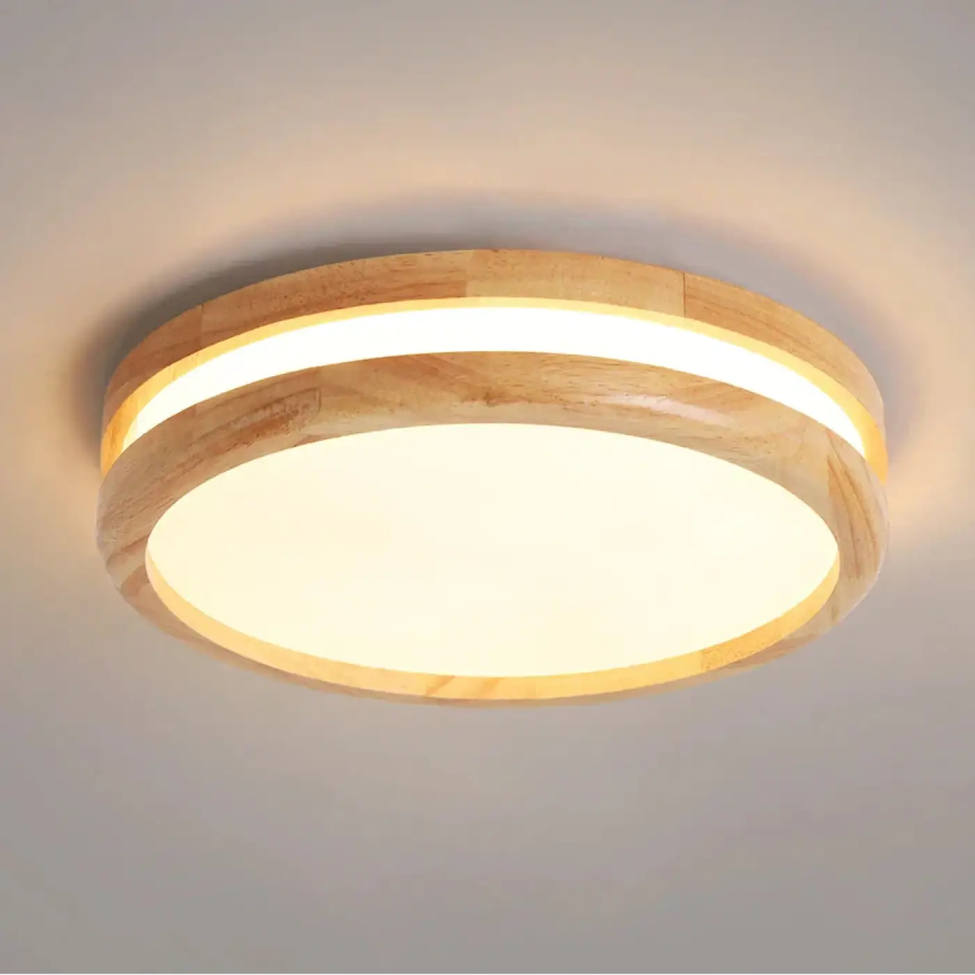 Lampa Sufitowa Skandynawska Okrągła z Drewnianą Ramą
