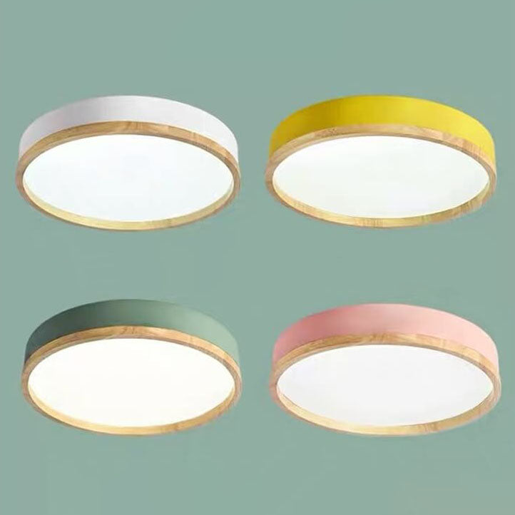 Lampa Sufitowa Skandynawska Okrągła z Drewnianą Ramą LED Plafon