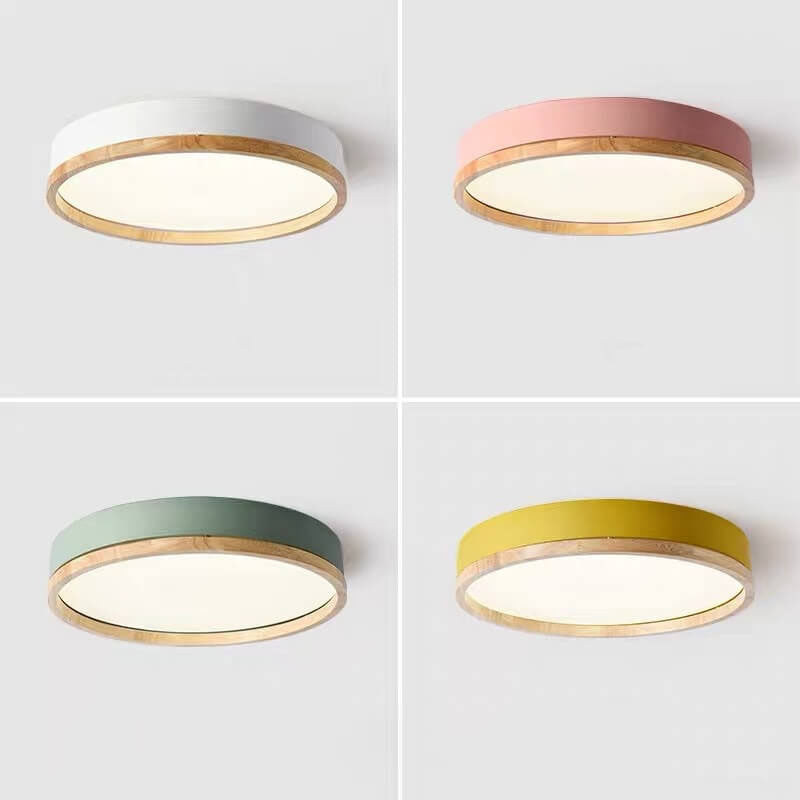 Lampa Sufitowa Skandynawska Okrągła z Drewnianą Ramą LED Plafon