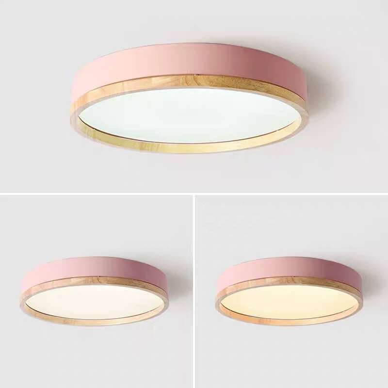 Lampa Sufitowa Skandynawska Okrągła z Drewnianą Ramą LED Plafon