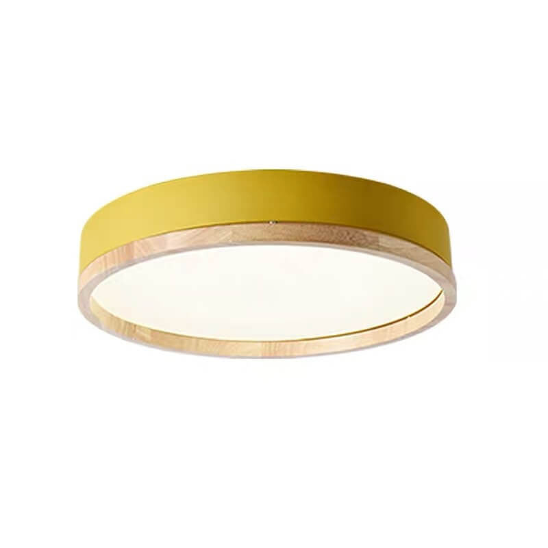Lampa Sufitowa Skandynawska Okrągła z Drewnianą Ramą LED Plafon