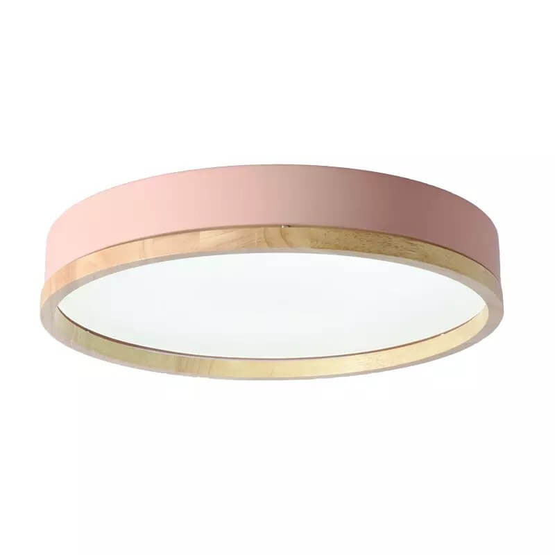 Lampa Sufitowa Skandynawska Okrągła z Drewnianą Ramą LED Plafon