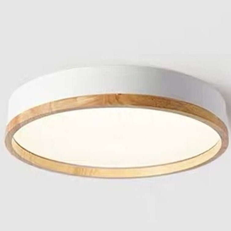 Lampa Sufitowa Skandynawska Okrągła z Drewnianą Ramą LED Plafon