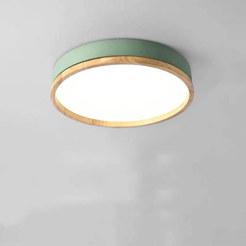 Lampa Sufitowa Skandynawska Okrągła z Drewnianą Ramą LED Plafon