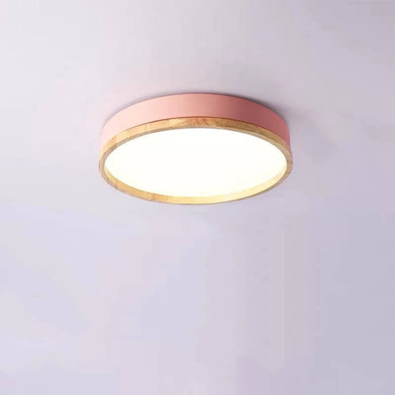 Lampa Sufitowa Skandynawska Okrągła z Drewnianą Ramą LED Plafon