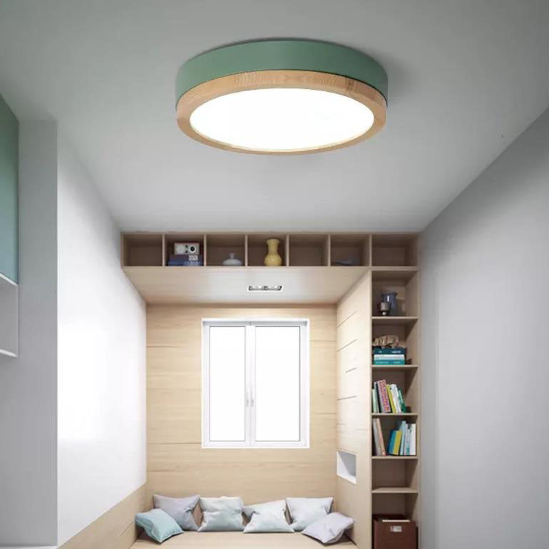 Lampa Sufitowa Skandynawska Okrągła z Drewnianą Ramą LED Plafon