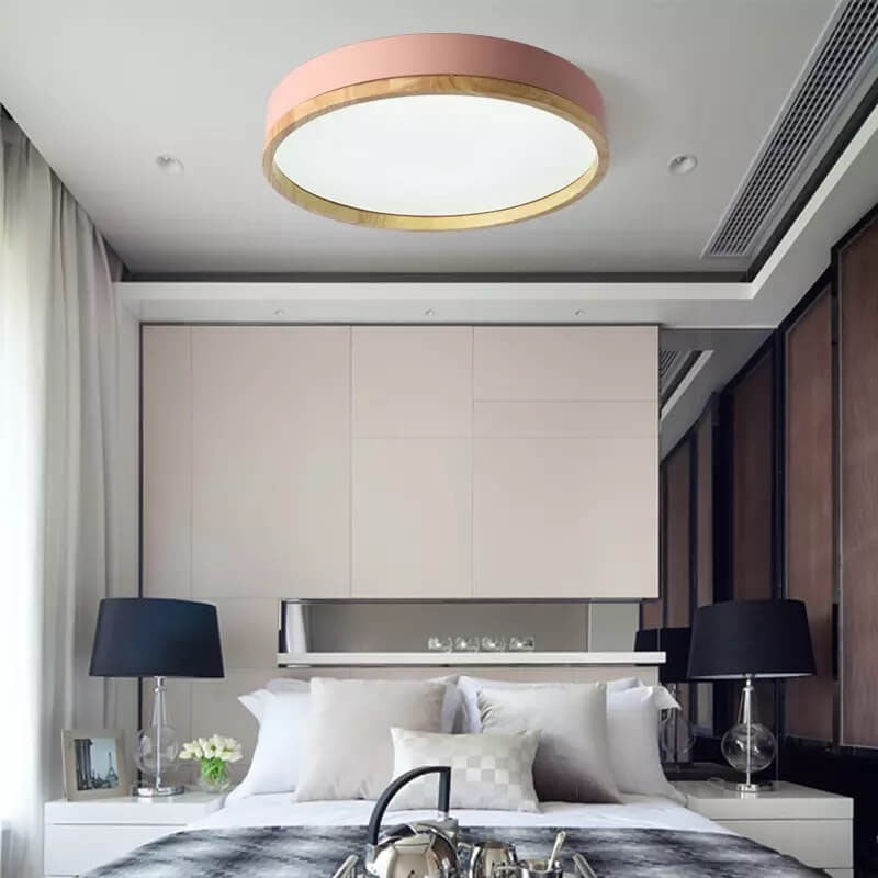 Lampa Sufitowa Skandynawska Okrągła z Drewnianą Ramą LED Plafon