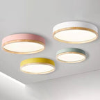 Lampa Sufitowa Skandynawska Okrągła z Drewnianą Ramą LED Plafon