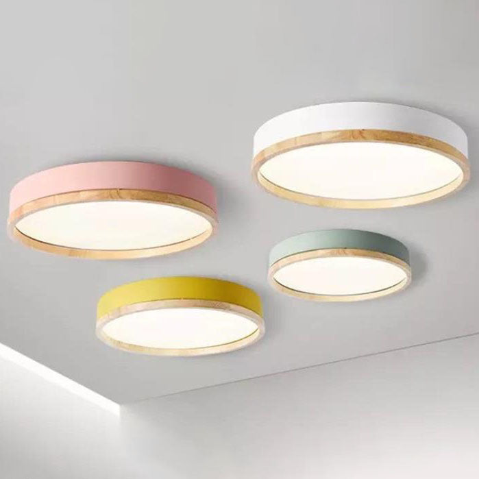 Lampa Sufitowa Skandynawska Okrągła z Drewnianą Ramą LED Plafon