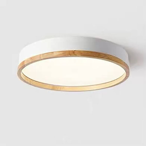 Lampa Sufitowa Skandynawska Okrągła z Drewnianą Ramą LED Plafon