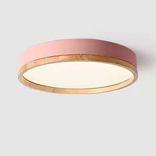 Lampa Sufitowa Skandynawska Okrągła z Drewnianą Ramą LED Plafon