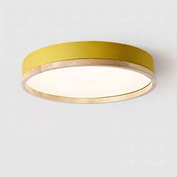 Lampa Sufitowa Skandynawska Okrągła z Drewnianą Ramą LED Plafon