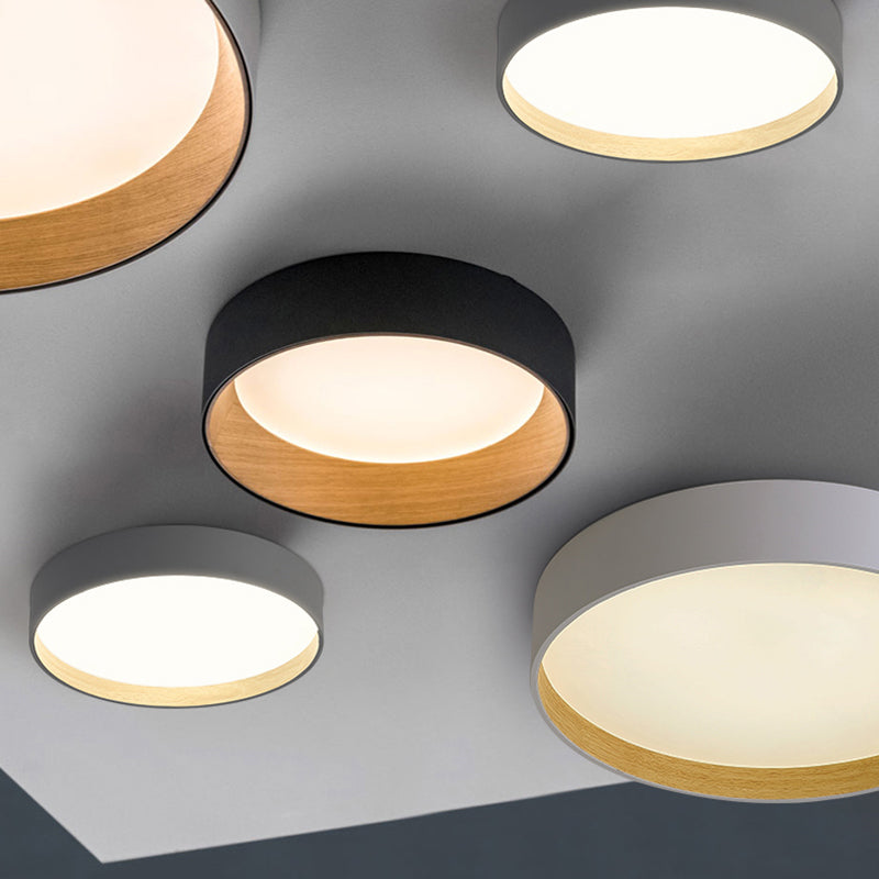Lampa Sufitowa Skandynawska Okrągła z Drewnianym Wykończeniem i Kloszem Akrylowym ##POS:4##