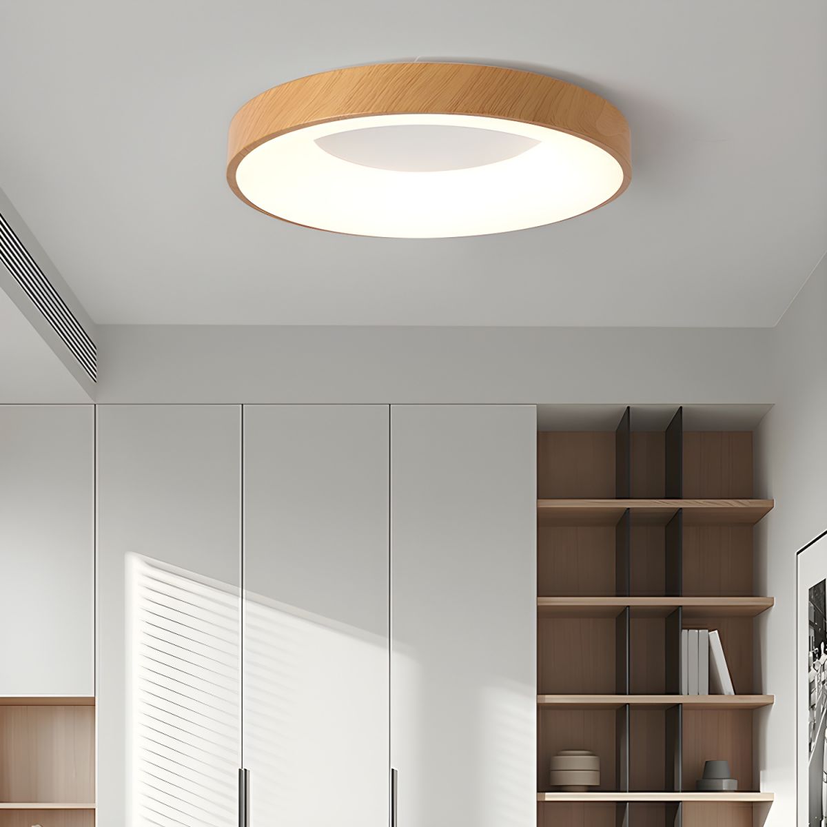 Lampa Sufitowa Skandynawska z Drewnianą Obudową i Białym Kloszem
