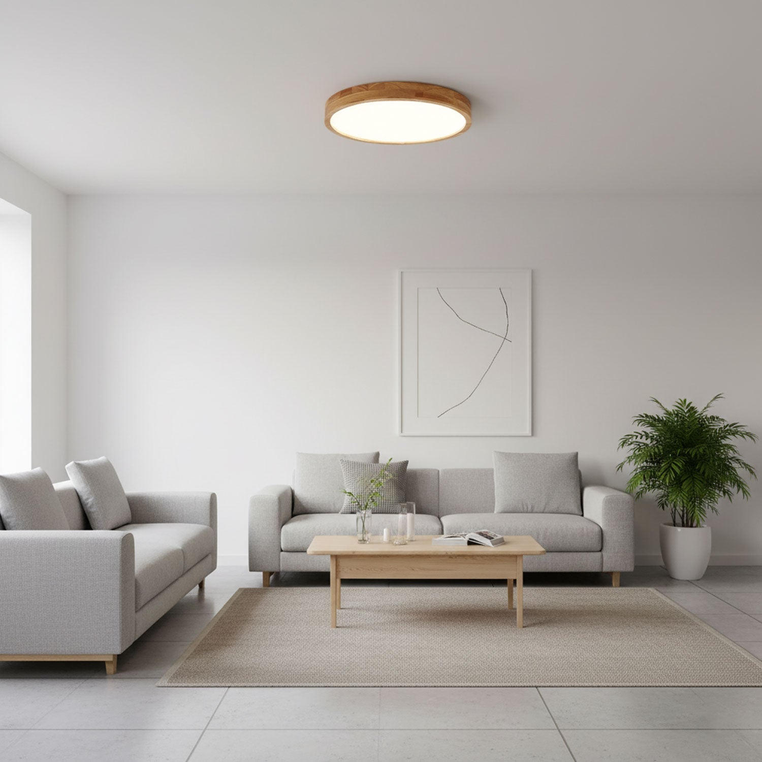 Lampa Sufitowa Skandynawska z Drewnianą Oprawą i Akrylowym Kloszem